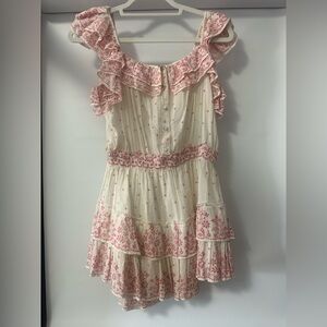 LoveShackFancy Mini Dress Pink Floral Ruffle Sleeveless – Cottagecore Boho XS/S